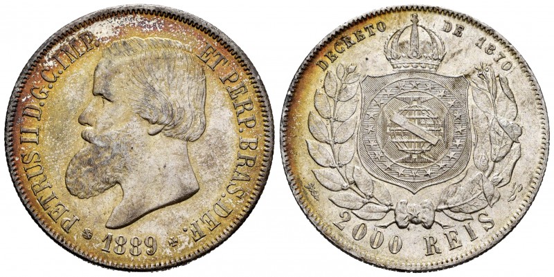 Brasil. D. Pedro II. 2000 reis. 1889. (Km-485). Ag. 25,41 g. EBC/EBC+. Est...50,...