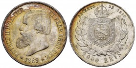 Brasil. D. Pedro II. 2000 reis. 1889. (Km-485). Ag. 25,41 g. EBC/EBC+. Est...50,00.