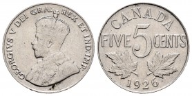 Canadá. George V. 5 cents. 1926. (Km-29). 4,56 g. El 6 de la fecha desplazado. MBC/MBC+. Est...50,00.