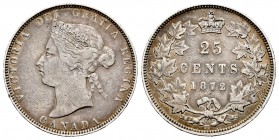 Canadá. Victoria. 25 cents. 1872. Heaton. H. (Km-6). Ag. 5,76 g. MBC. Est...50,00.