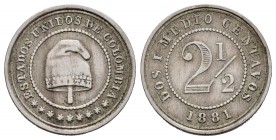 Colombia. 2 1/2 centavos. 1881. (Km-179). Ag. 2,37 g. MBC+. Est...15,00.
