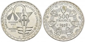 Estados Africanos del Oeste. 500 francs. 1972. (Km-7). Ag. 25,06 g. 10º Aniversario de la Unión Monetaria. Brillo original. SC-. Est...40,00.