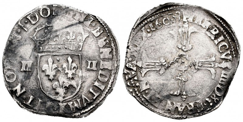 Francia. Henry IV. 1/4 ecu. 1608. Burdeos. K. (Km-27.1). Ag. 9,58 g. MBC-. Est.....