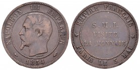 Francia. Napoleón III. 2 francos. 1854. (Km-M26). (Gad-250c). Ae. 9,92 g. Visita a la "Monnaie". Golpes. MBC-. Est...20,00.