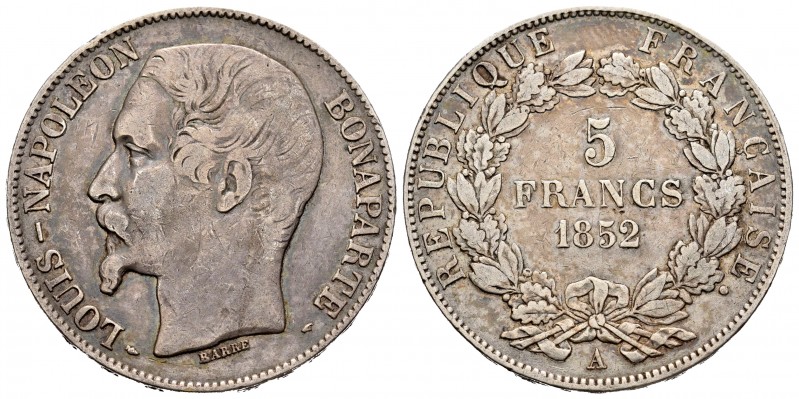 Francia. Louis Napoleón. 5 francos. 1852. París. A. (Km-773.1). (Gad-726). Ag. 2...