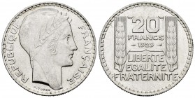 Francia. 20 francs. 1929. (Km-879). (Gad-852). Ag. 19,92 g. Golpecito en el canto. EBC+. Est...30,00.