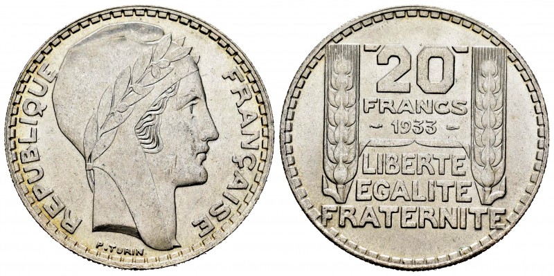 Francia. III República. 20 francs. 1933. (Km-879). (Gad-852). Ag. 19,98 g. Brill...