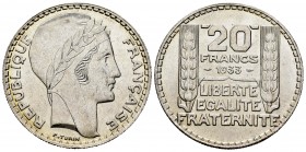 Francia. III República. 20 francs. 1933. (Km-879). (Gad-852). Ag. 19,98 g. Brillo original. SC-. Est...30,00.