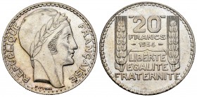 Francia. III República. 20 francs. 1933. (Km-879). (Gad-852). Ag. 20,05 g. Rayita en anverso. EBC+. Est...25,00.