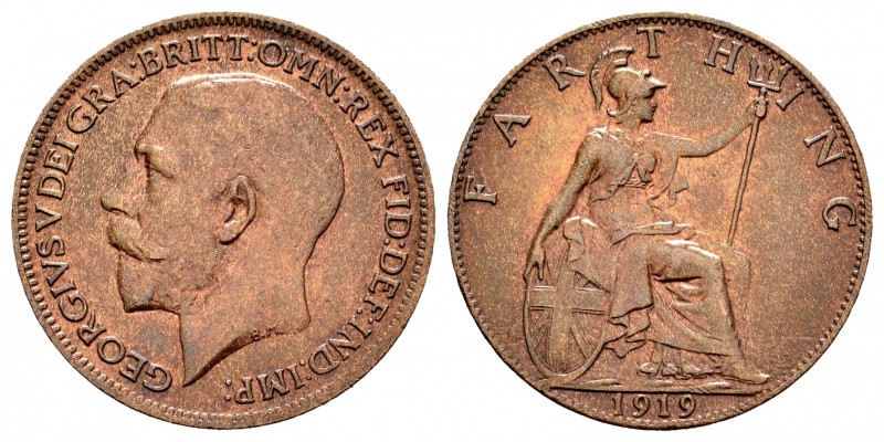 Gran Bretaña. George V. 1 farthing. 1919. (Km-808.2). Ae. 2,91 g. MBC+. Est...15...