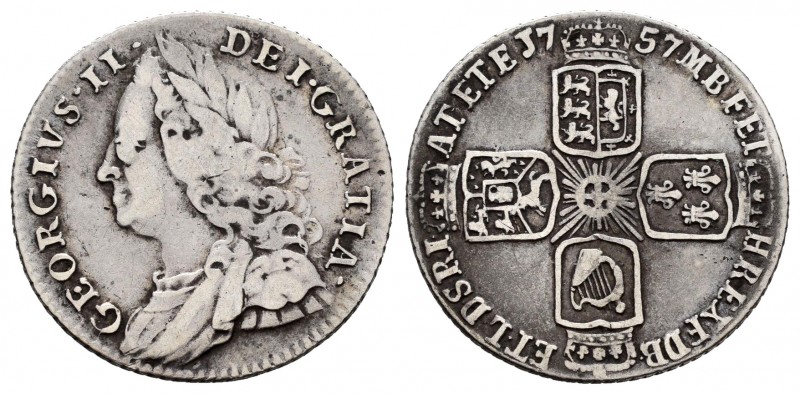 Gran Bretaña. George II. 6 pence. 1757. (Km-582.2). Ag. 2,97 g. BC+. Est...18,00...