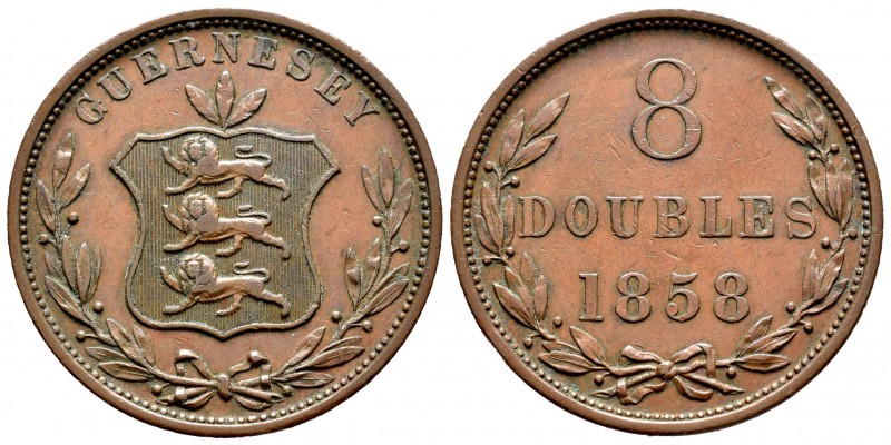 Guernsey. 8 doubles. 1858. (Km-3). Ae. 18,62 g. MBC+. Est...18,00.