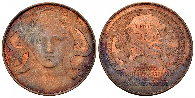 Italia. 20 centesimi. 1906. Milán. Ae. 9,38 g. ESPOSIZIONE INTERNAZIONALE MILANO...