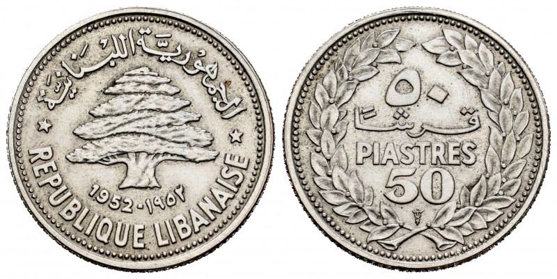 Líbano. 50 piastras. 1952. Utrecht. (Km-17). Ag. 5,00 g. EBC-. Est...15,00.