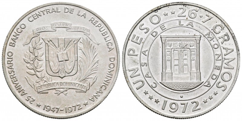 República Dominicana. 1 peso. 1972. (Km-34). Ag. 26,80 g. 25 Aniversario del Ban...