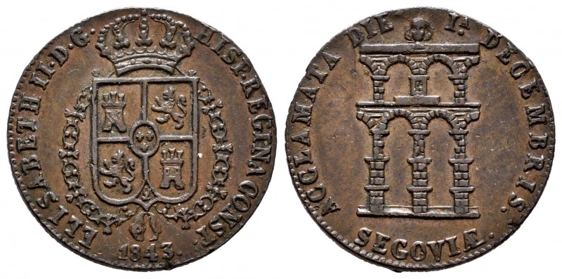 Isabel II (1833-1868). Medalla de mayoría de edad. 1843. Segovia. (H-15). Ae. 4,...