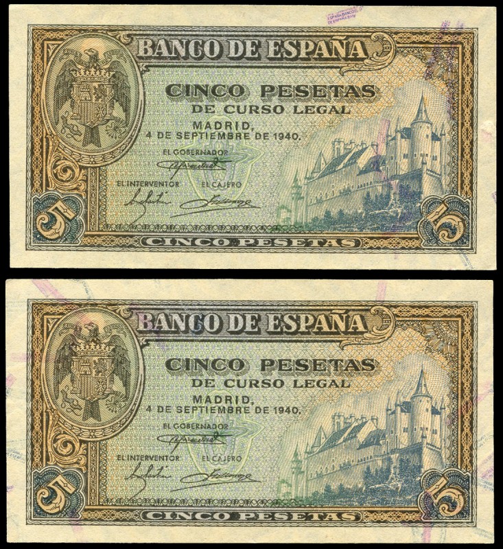 5 pesetas. 1940. Madrid. (Ed 2017-443a). 4 de septiembre, Alcazar de Segovia. Se...