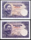 25 pesetas. 1954. 22 de julio, Isaac Albéniz. Lote de 4 billetes con series B, D, F y E. SC. Est...50,00.