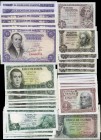 Lote de 33 billetes españoles, 1 peseta 1948 (1), 1951(5), 1953 (6), 5 pesetas 1943 (2), 1945 (1), 1951 (6), 1954 (6), 25 pesetas 1946 (4) y 1954 (2)....