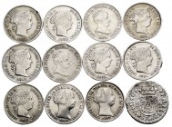 Lote de 12 monedas de 1 real, Isabel II (11) y Felipe V (1). A EXAMINAR. MBC-/MBC. Est...100,00.