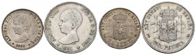 Lote de 2 monedas del Centenario, 1 peseta 1891*18-91 y 50 centimos 1892*9-2. A EXAMINAR. MBC/MBC+. Est...60,00.