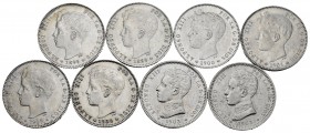 Conjunto de 8 monedas de 1 peseta, 1899 (2), 1900 (2), 1901 (2), 1903 (3). A EXAMINAR. MBC/MBC+. Est...90,00.