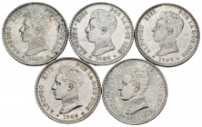 Conjunto de 5 monedas de 2 pesetas 1905. A EXAMINAR. EBC-/EBC+. Est...70,00.