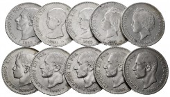 Lote de 10 monedas de 5 pesetas del Centenario. A EXAMINAR. BC+/MBC-. Est...200,00.