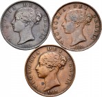 Lote de 3 monedas de Gran Bretaña, 1/2 Penny 1853, 1855 y 1858. Ae. A EXAMINAR. BC+/MBC. Est...40,00.