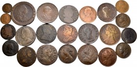 Lote de 23 monedas de Gran Bretaña, gran variedad de módulos y fechas. Muy interesante. Ae. A EXAMINAR. BC+/MBC+. Est...200,00.