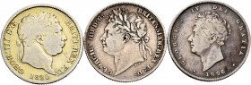 Lote de 3 monedas de Gran Bretaña, 1 Chelín 1820, 1824 y 1826. Ag. A EXAMINAR. BC+/MBC. Est...40,00.