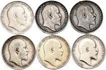 Lote de 6 monedas de Gran Bretaña, 6 Pence 1902, 1903, 1904, 1905, 1907 y 1909. Ag. A EXAMINAR. BC+/MBC+. Est...40,00.