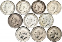 Lote de 10 monedas de Gran Bretaña, 6 Pence 1911, 1912,1913, 1916, 1917, 1918, 1919, 1922, 1925 y 1926. Ag. A EXAMINAR. BC+/EBC. Est...60,00.
