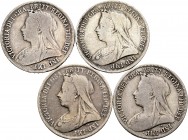 Lote de 4 monedas de Gran Bretaña, 1 Shilling 1895, 1897, 1899 y 1901. Ag. A EXAMINAR. BC+/MBC. Est...40,00.