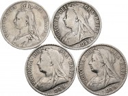 Lote de 4 monedas de Gran Bretaña, 1/2 Crown 1892, 1894, 1896 y 1900. Ag. A EXAMINAR. BC+/MBC. Est...90,00.