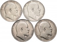 Lote de 4 monedas de Gran Bretaña, 1/2 Crown 1902, 1906, 1909 y 1910. Ag. A EXAMINAR. BC+/MBC-. Est...80,00.