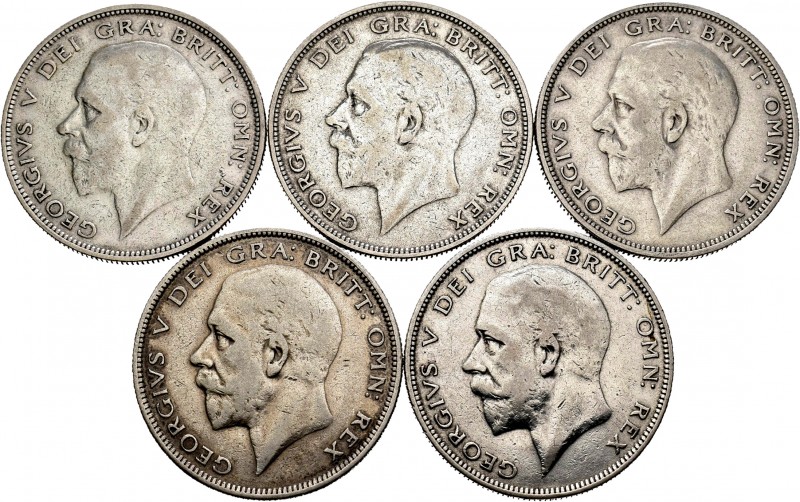 Lote de 5 monedas de Gran Bretaña, 1/2 Crown 1928, 1930, 1931, 1932 y 1936. Ag. ...