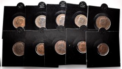 Italia. Lote de 10 piezas de cobre de Italia, 3 de 1 centesime (1905, 1910, 1914), 1 de 2 centesimes (1917), 5 de 5 centesimes (1922, 1928, 1935, 1936...