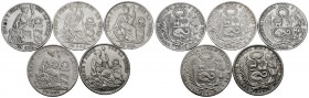 Perú. Lote de 5 monedas de 1 sol, 1869, 1885 (2), 1890 y 1923. A EXAMINAR. EBC/EBC+. Est...75,00.