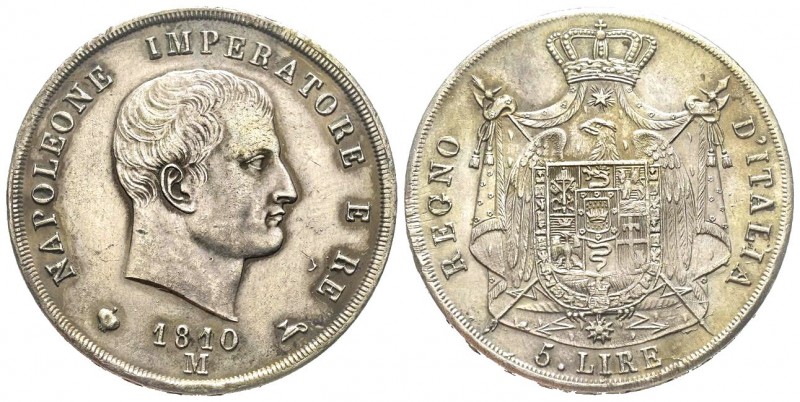 Italy, Napoleon I
Roi d'Italie 1805-1814
5 Lire, Milano, 1810, AG
Ref : Pag. ...