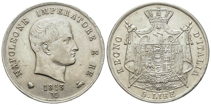 Italy, Napoleon I
Roi d'Italie 1805-1814
5 Lire, Milano, 1813, AG
Ref : Pag. ...