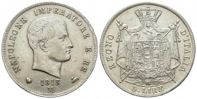 Italy, Napoleon I
Roi d'Italie 1805-1814
5 Lire, Milano, 1813, AG
Ref : Pag. 28
Conservation : nettoyage sinon Superbe