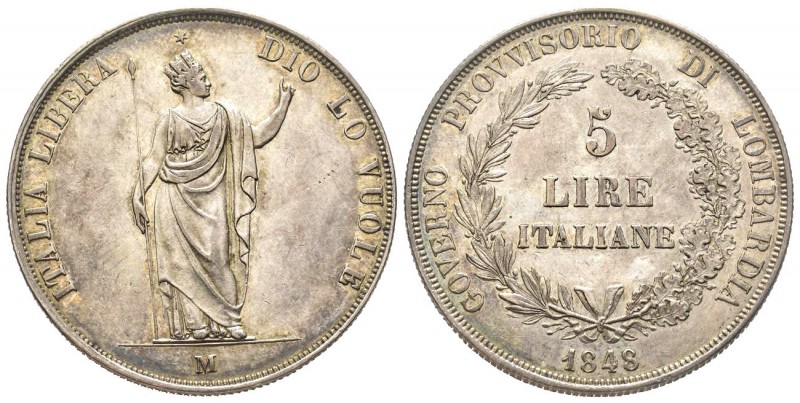 Italy, Milano
Governo Provvisorio (1848) 
5 Lire 1848, AG 24.91 g.
Ref : Mont. 4...