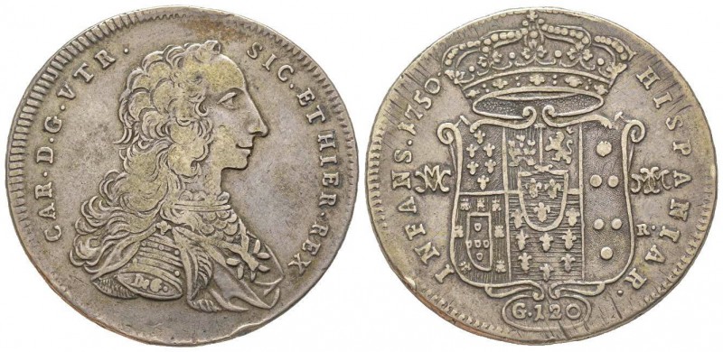 Italy, Napoli
Carlo III di Borbone 1734-1759 
Piastra da 120 Grana, 1750, AG 24....