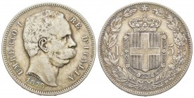 Italy
Umberto I 1878-1900
5 Lire, II tipo, Roma, 1878 R, AG 25 g.
Ref : MIR 1099a
Conservation : TB. Très Rare