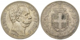 Italy
Umberto I 1878-1900
5 Lire, II tipo, Roma, 1879 R, AG 25 g.
Ref : MIR 1100a, Pag.590
Conservation : TTB
