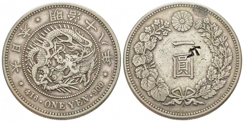 Japan, Mutsuhito
Meiji 1868-1912 
Yen 1885, Year 18, AG 26.78 g. 
Ref : KM#A 25....
