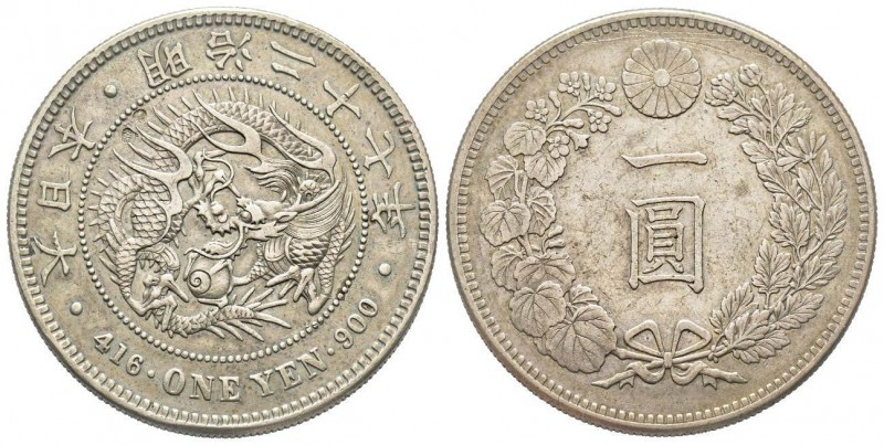 Japan, Mutsuhito
Meiji 1868-1912 
Yen 1887, Year 20, AG 26.87 g. 
Ref : KM#25.2
...