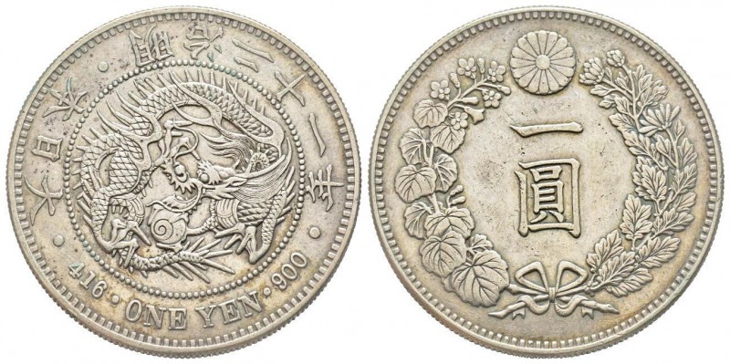 Japan, Mutsuhito
Meiji 1868-1912 
Yen 1888, Year 21, AG 26.93 g. 
Ref : KM#25.2
...