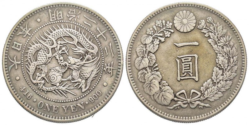 Japan, Mutsuhito
Meiji 1868-1912 
Yen 1889, Year 22, AG 26.83 g. 
Ref : KM#25.2
...
